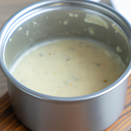 Creamy garlic butter sauce in a small saucepan