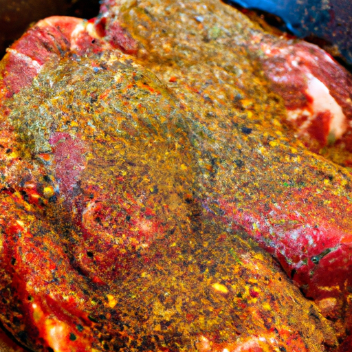 Steak marinating in a flavorful herb and spice mixture